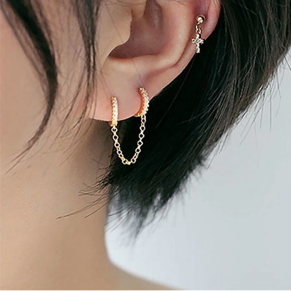 Double Hoop Chain Earrings - Picture 5 of 11